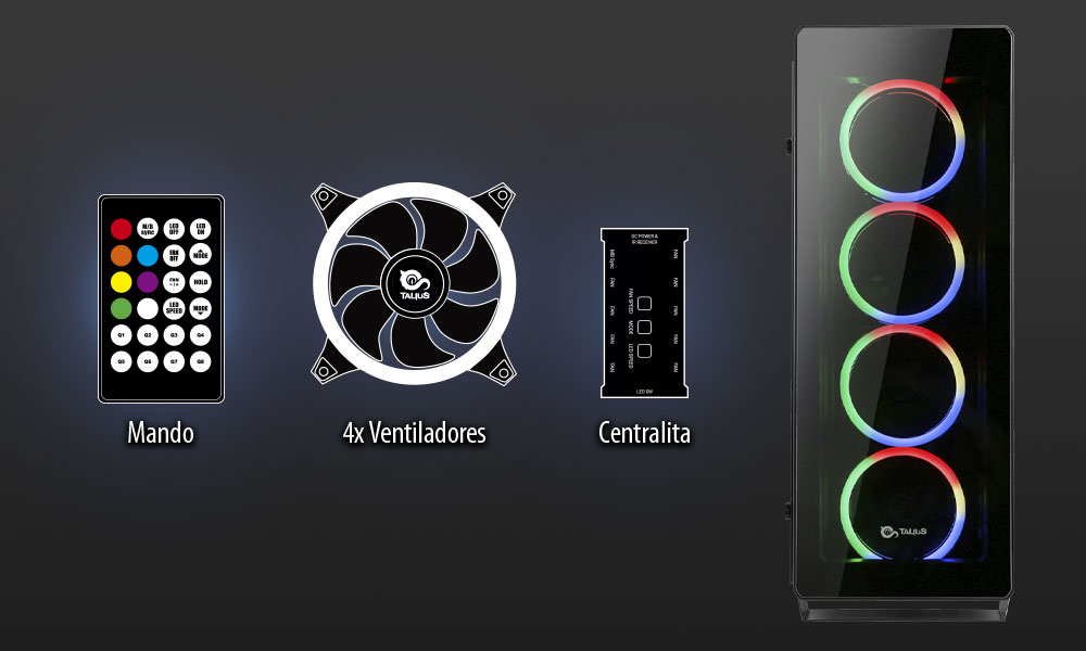 Ventiladores, mando, centralita y frontal de la caja Leviathan